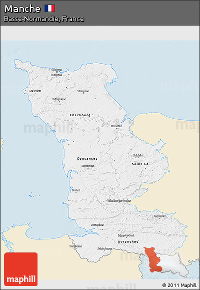 Classic Style 3D Map of Manche, single color outside