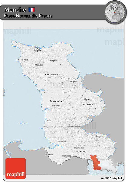 Gray 3D Map of Manche, single color outside