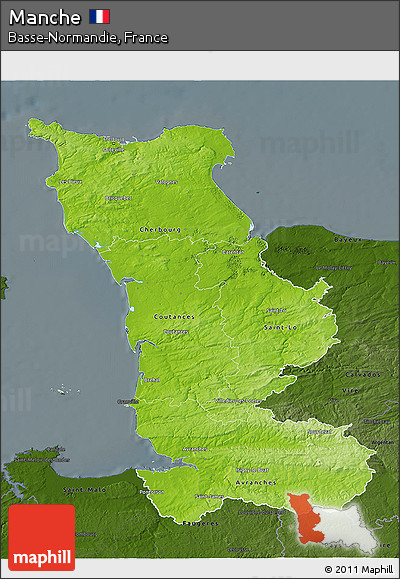 Physical 3D Map of Manche, darken