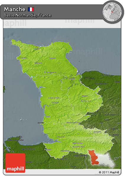 Physical 3D Map of Manche, darken
