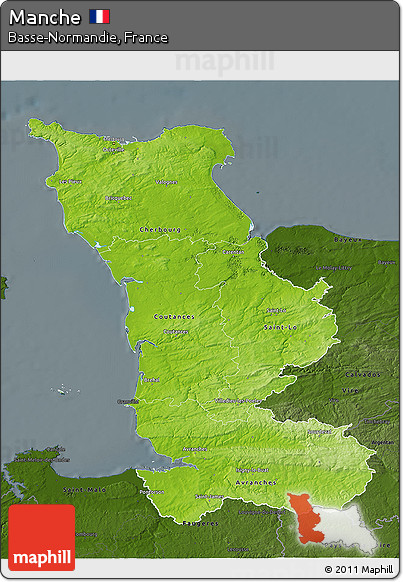 Physical 3D Map of Manche, darken