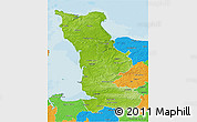 Physical 3D Map of Manche, political outside