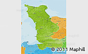 Physical 3D Map of Manche, political shades outside