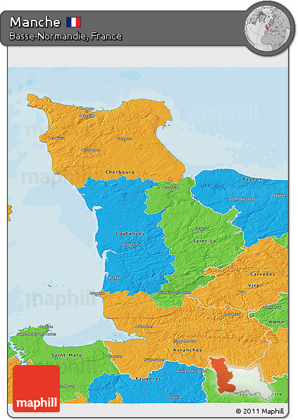 Political 3D Map of Manche