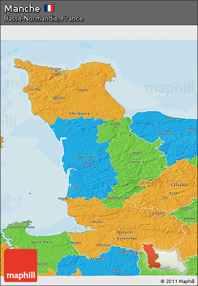 Political 3D Map of Manche