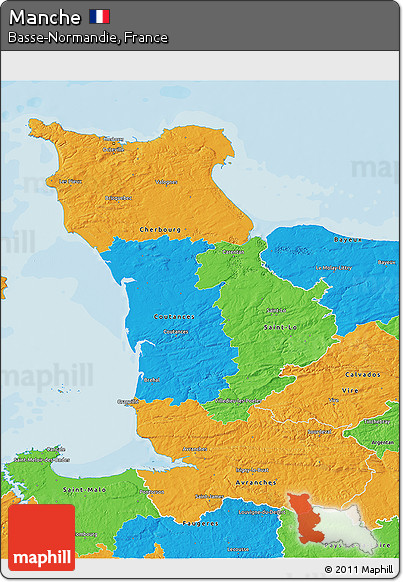 Political 3D Map of Manche