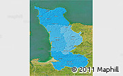 Political Shades 3D Map of Manche, satellite outside