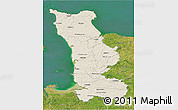 Shaded Relief 3D Map of Manche, satellite outside