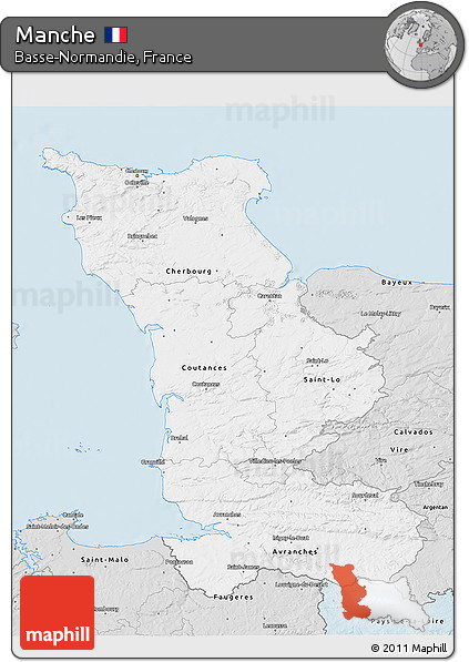 Silver Style 3D Map of Manche