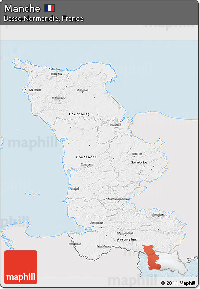 Silver Style 3D Map of Manche, single color outside
