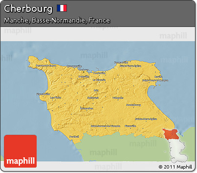 Savanna Style 3D Map of Cherbourg, single color outside