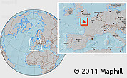 Gray Location Map of Manche, within the entire country, hill shading