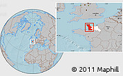 Gray Location Map of Manche, highlighted parent region, hill shading