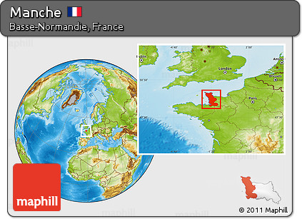Physical Location Map of Manche