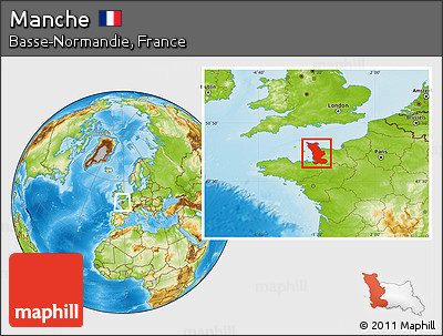 Physical Location Map of Manche