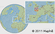 Savanna Style Location Map of Manche, within the entire country, hill shading