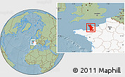 Savanna Style Location Map of Manche, highlighted country, hill shading