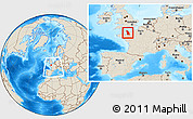 Shaded Relief Location Map of Manche, within the entire country
