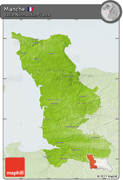Physical Map of Manche, lighten