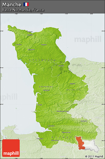 Physical Map of Manche, lighten