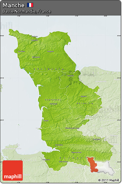 Physical Map of Manche, lighten