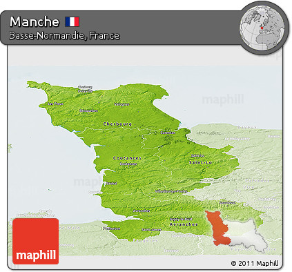 Physical Panoramic Map of Manche, lighten