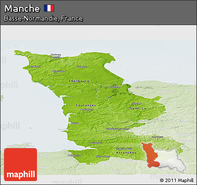 Physical Panoramic Map of Manche, lighten