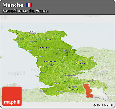 Physical Panoramic Map of Manche, lighten