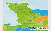 Physical Panoramic Map of Manche, political outside
