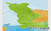 Physical Panoramic Map of Manche, political shades outside