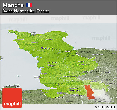 Physical Panoramic Map of Manche, semi-desaturated