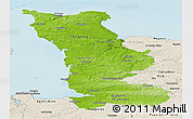 Physical Panoramic Map of Manche, shaded relief outside