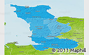 Political Shades Panoramic Map of Manche, physical outside