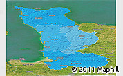 Political Shades Panoramic Map of Manche, satellite outside