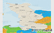 Shaded Relief Panoramic Map of Manche, political outside