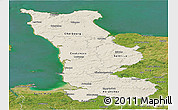 Shaded Relief Panoramic Map of Manche, satellite outside