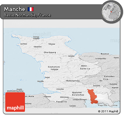 Silver Style Panoramic Map of Manche
