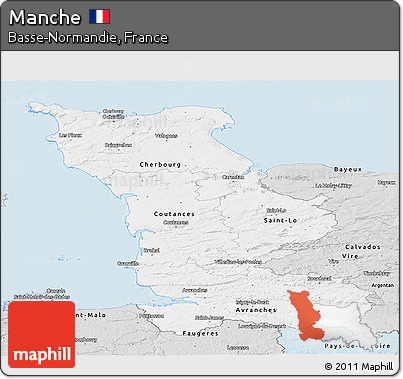 Silver Style Panoramic Map of Manche