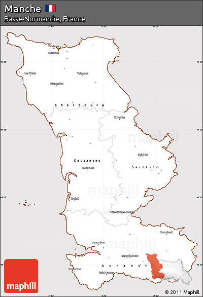 Classic Style Simple Map of Manche, cropped outside