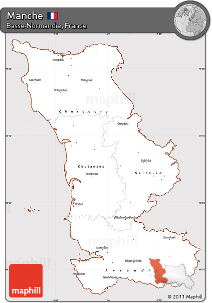 Classic Style Simple Map of Manche, cropped outside