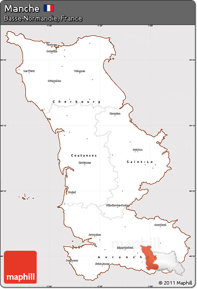 Classic Style Simple Map of Manche, cropped outside