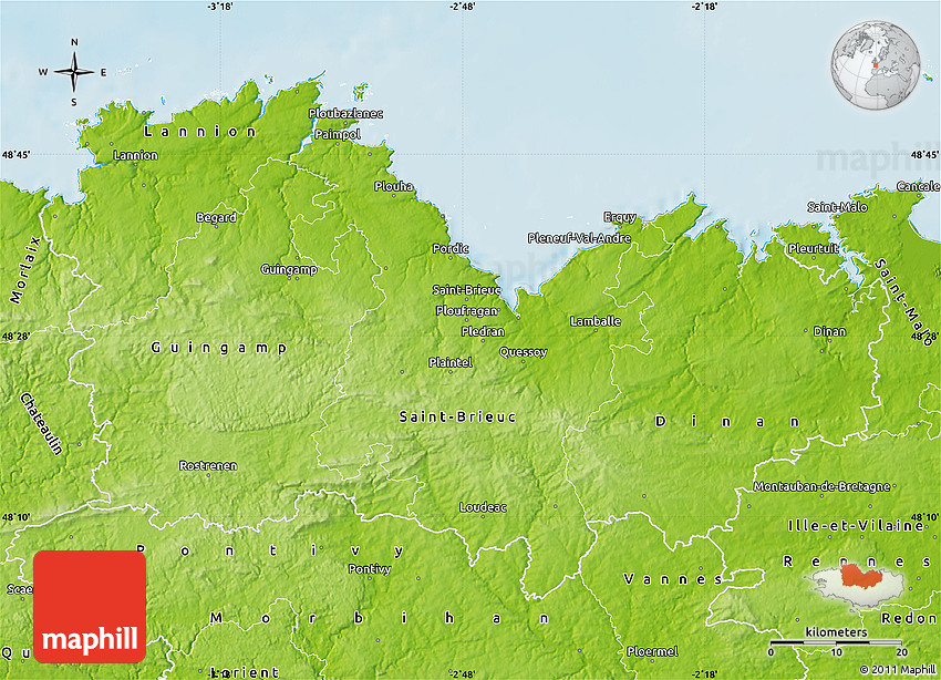 Physical Map of Côtesd'Armor Physical Map of Côtesd'Armor