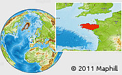 Physical Location Map of Bretagne