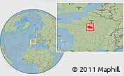 Savanna Style Location Map of Orléans, hill shading