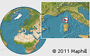 Satellite Location Map of Ajaccio, highlighted grandparent region