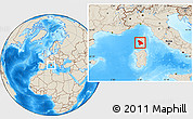 Shaded Relief Location Map of Ajaccio