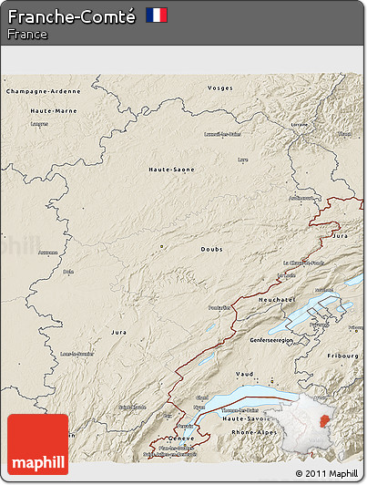 Shaded Relief 3D Map of Franche-Comté