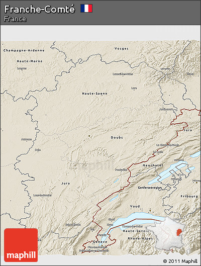 Shaded Relief 3D Map of Franche-Comté