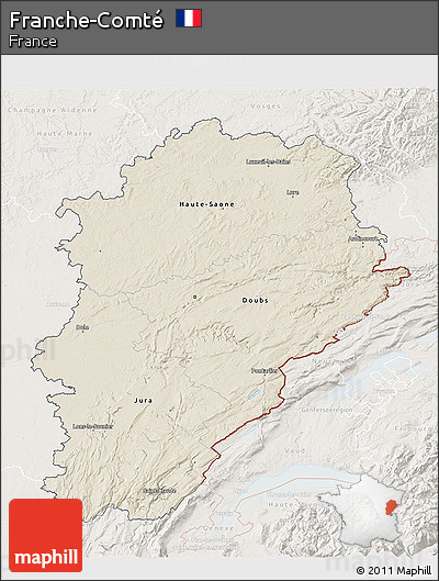 Shaded Relief 3D Map of Franche-Comté, lighten