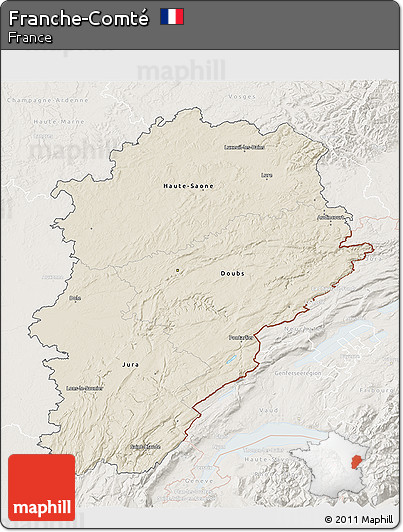 Shaded Relief 3D Map of Franche-Comté, lighten